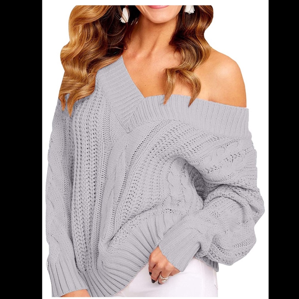 Grey off the shoulder baggy sweater.